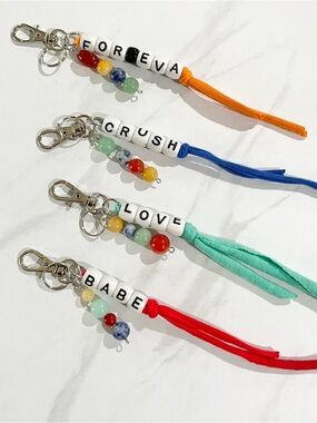 Friendship Charms, Mini Beaded Key Rings, 4 pieces
